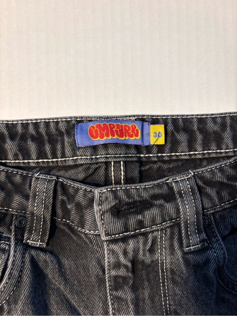 Vtg Empyre Double Knee Cargo Y2K Skater Grunge Black Acid Wash Denim Jeans Sz 30 - Picture 3 of 12